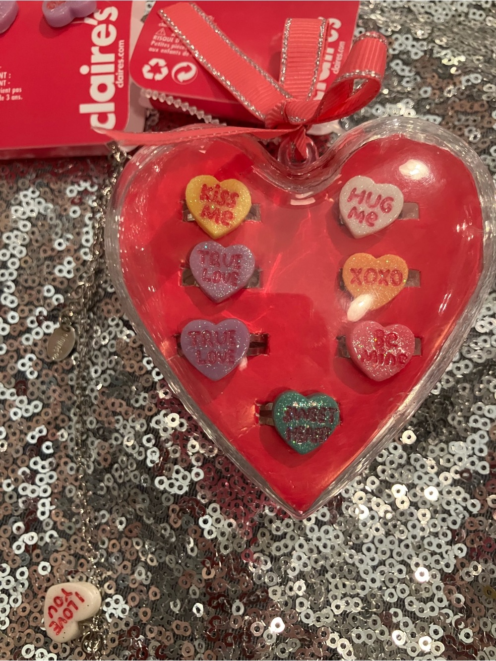 Claire's Valentine Glitter Conversation Heart Rings, Necklace and Earrings Set